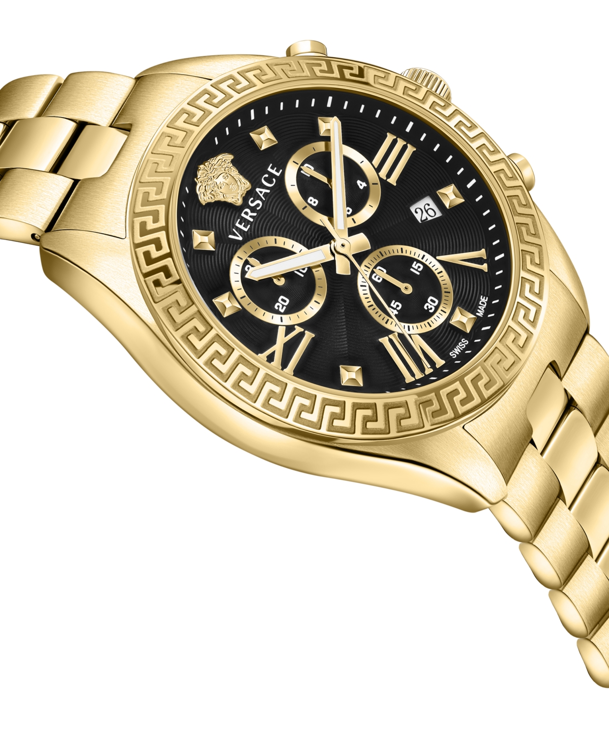 Shop Versace Unisex Chronograph Greca Gold Ion Plated Bracelet Watch 40mm In Ip Yellow Gold