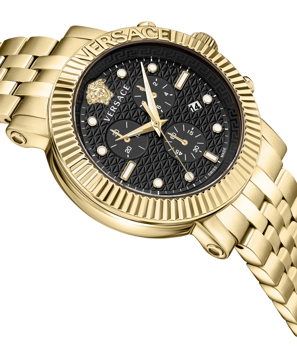Shop Versace Men's Swiss Chronograph V-chrono Gold Ion Plated Bracelet Watch 45mm In Ip Yellow Gold