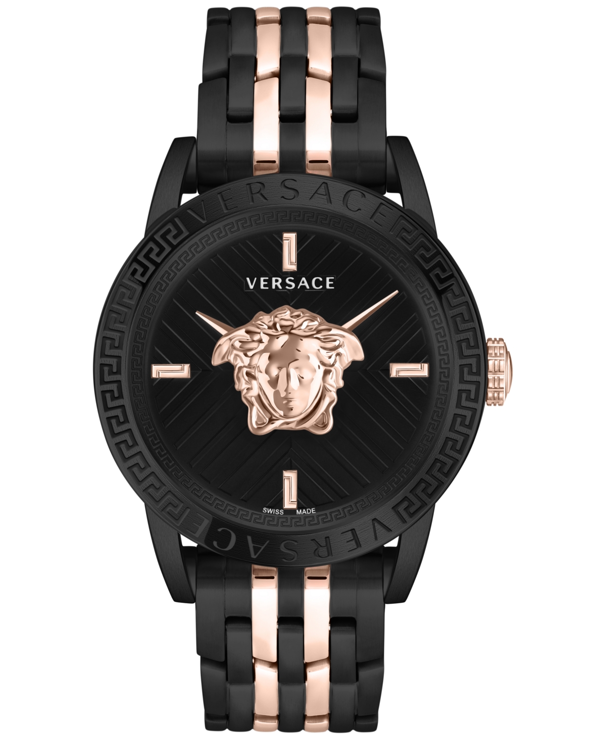 Versace Men's V-code Black & Rose Goldtone Stainless Steel Watch In Two Tone