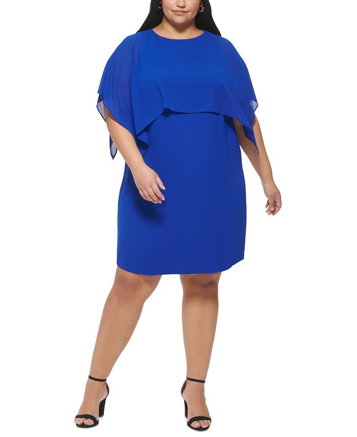 Jessica Howard Plus Size Cape-Overlay Shift Dress - Macy's