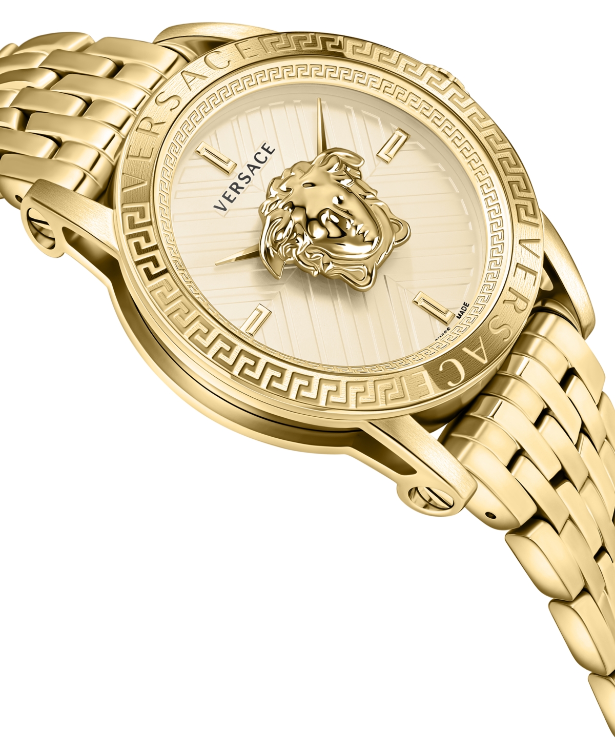 Shop Versace Men's Swiss V-code Gold Ion Plated Bracelet Watch 43mm In Ip Yellow Gold
