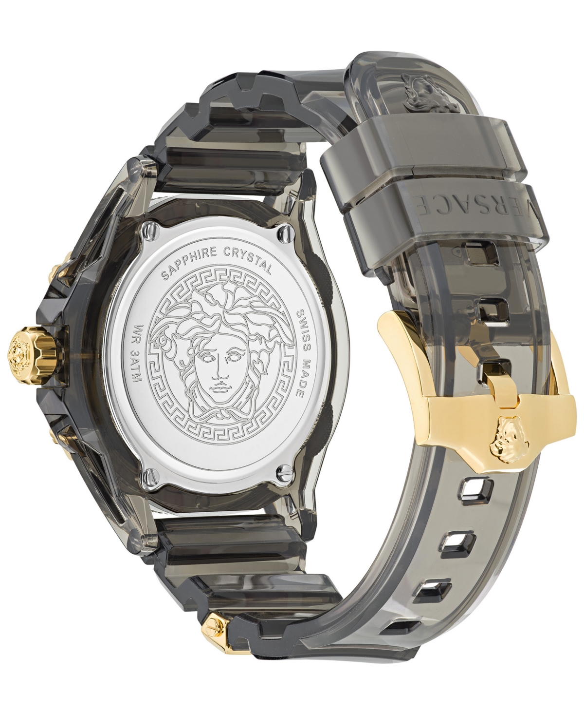 Shop Versace Men's Swiss Icon Active Black Silicone Strap Watch 42mm In Transparent Black