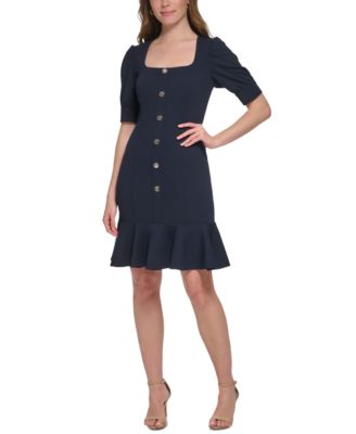 Tommy Hilfiger - Women's Square-Neck Buttoned Ruffled-Hem Sheath Dress