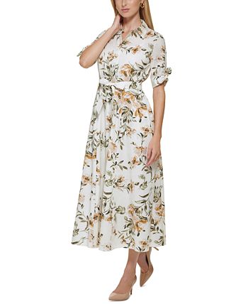 Calvin Klein Women's Metallic Embroidered Floral Print Maxi Dress Green Size 6