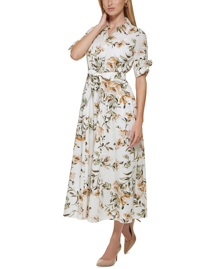 Calvin Klein Women's Cotton Floral-Print Maxi Shirtdress - Macy's
