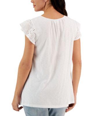 Style & Co Women's Mixed-Media Lace-Trimmed Top, Created for