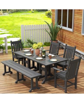 6 Piece Outdoor Patio Dining Set Outdoor Table and Bench Armchair Set