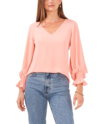 Vince Camuto - Women's Bubble-Sleeve V-Neck Blouse