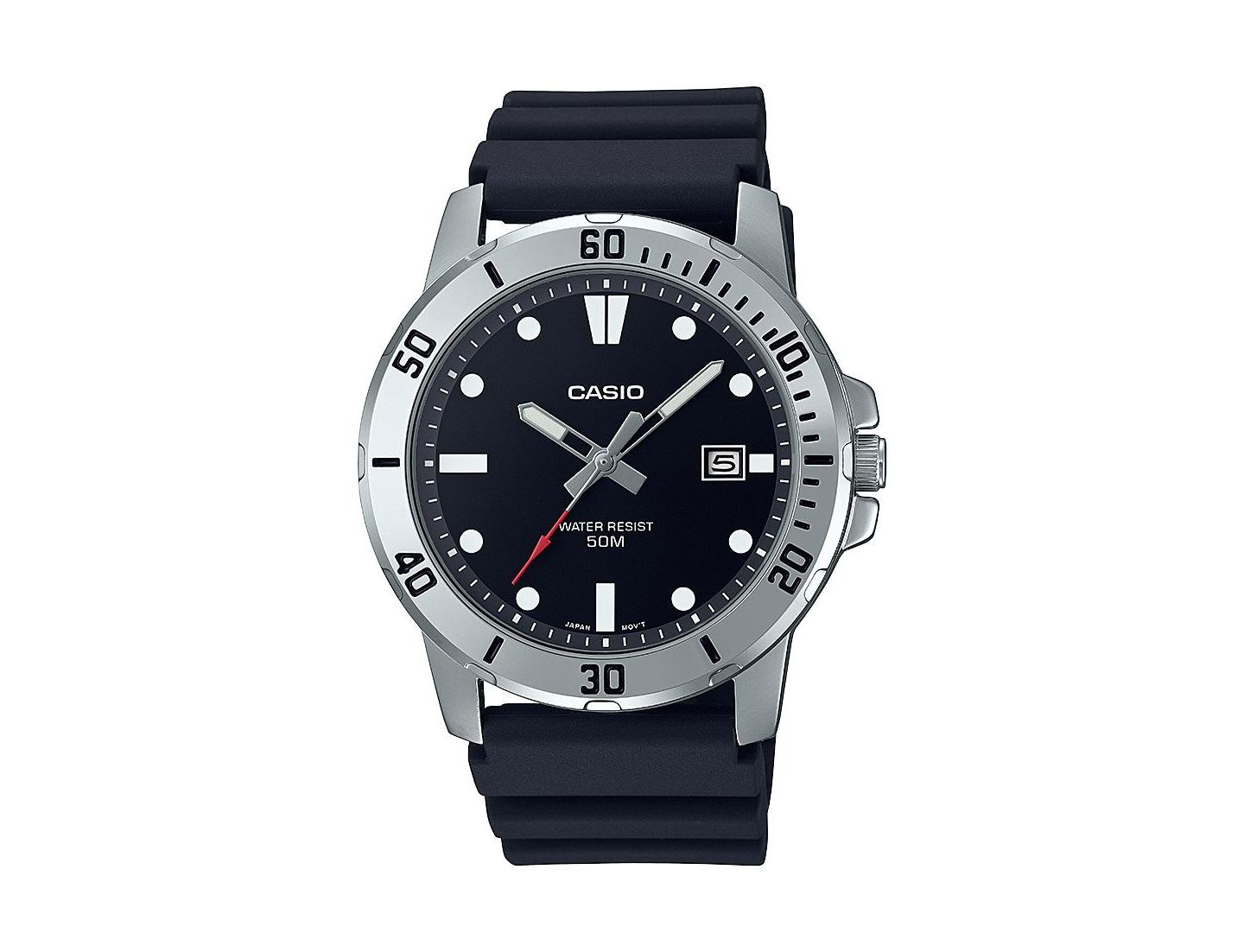 Мужские часы Casio Three-Hand Black Resin Watch 45mm, MTPVD01-1EV — фото 1