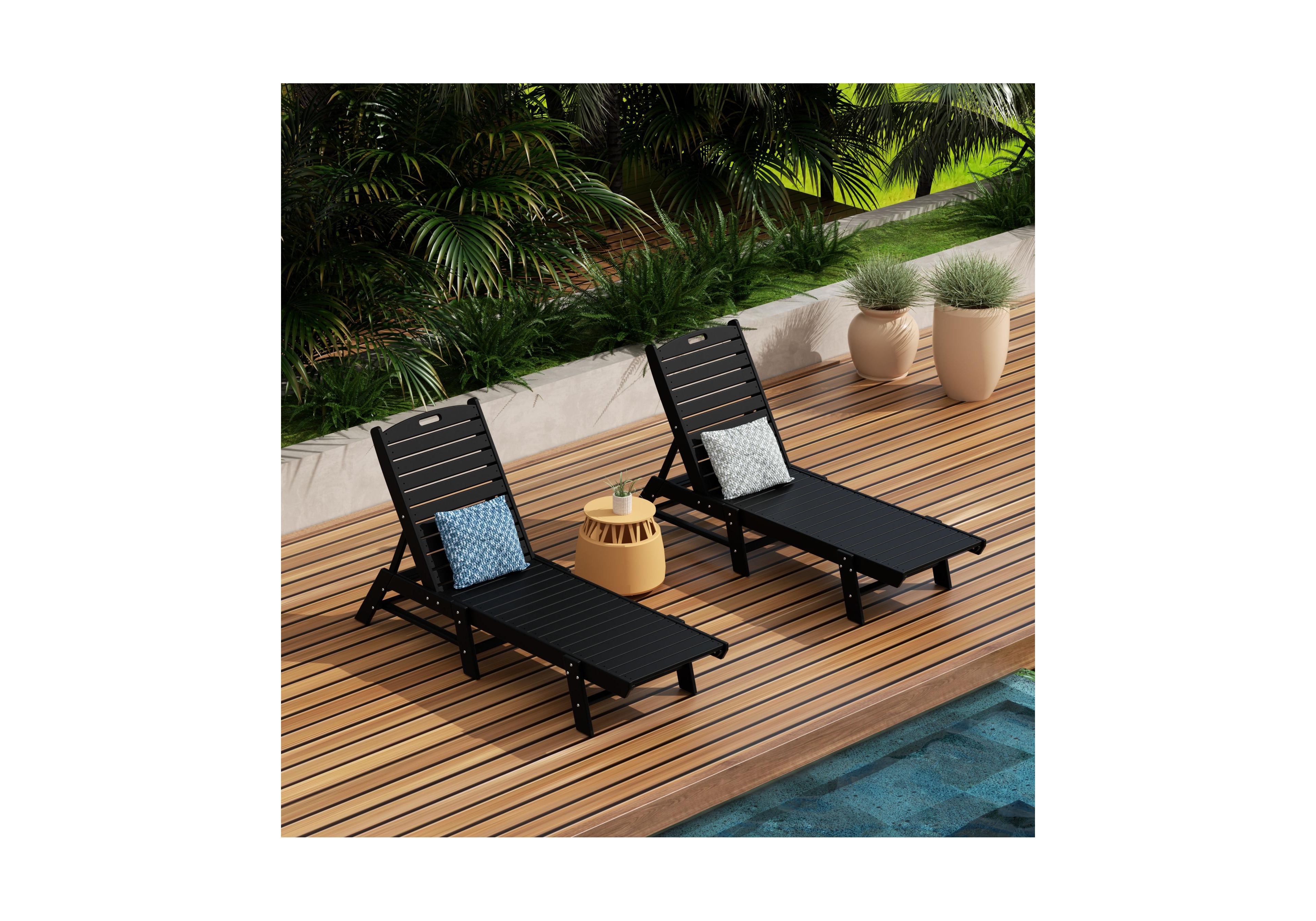 WestinTrends Poly Reclining Outdoor Patio Chaise Lounge Chair Adjustable (Set of 2)