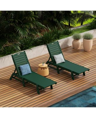Poly Reclining Outdoor Patio Chaise Lounge Chair Adjustable (Set of 2)