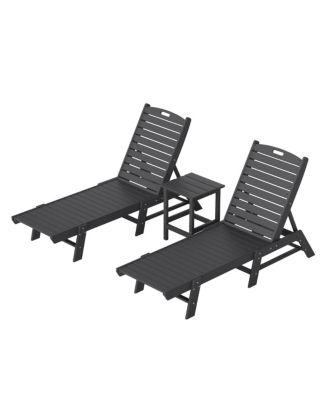 3 Pieces Poly Outdoor Patio Chaise Lounge Chair with Side Table Set