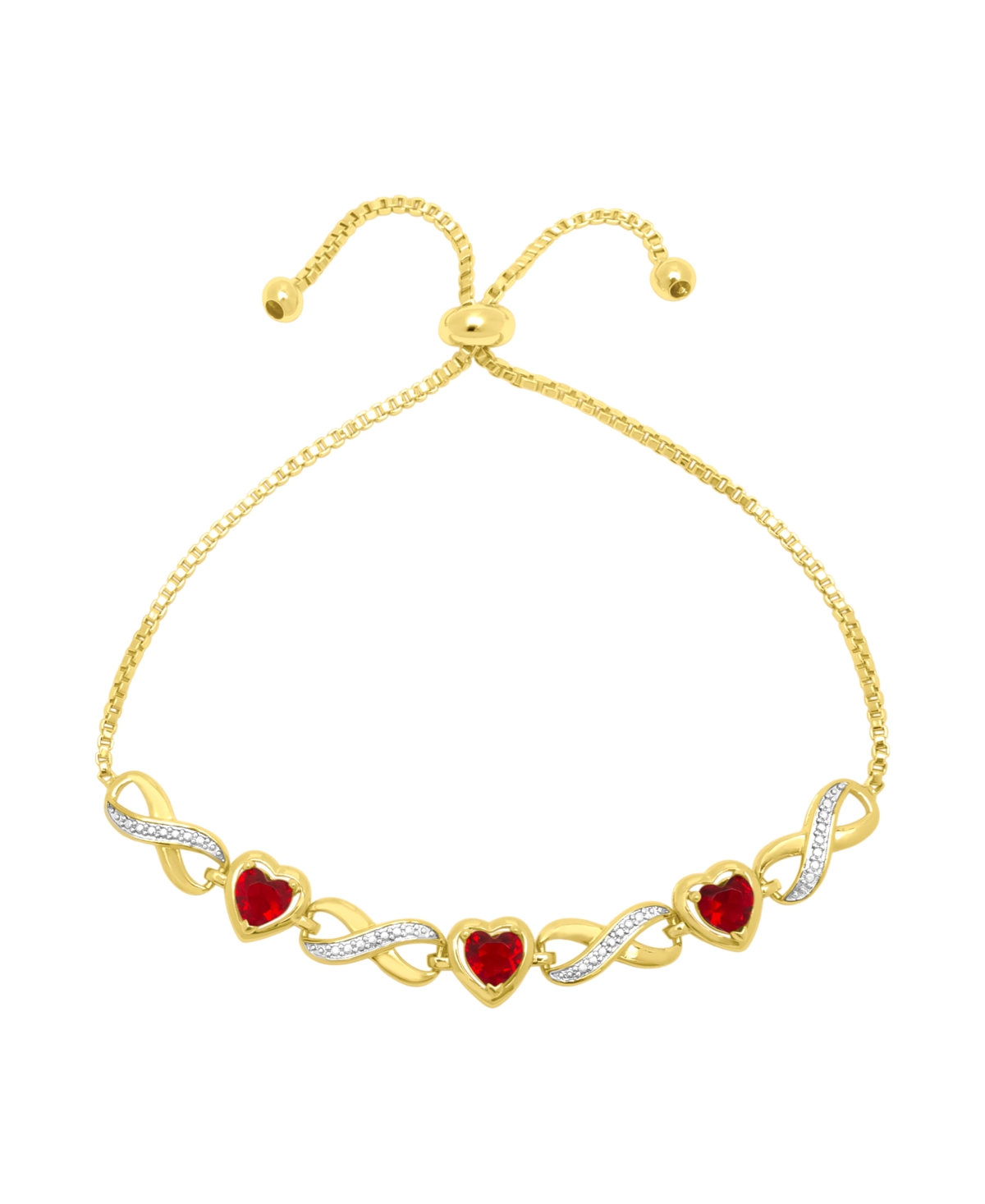 14k Gold Plated Brass Simulated Ruby Infinity Heart Bracelet - Gold
