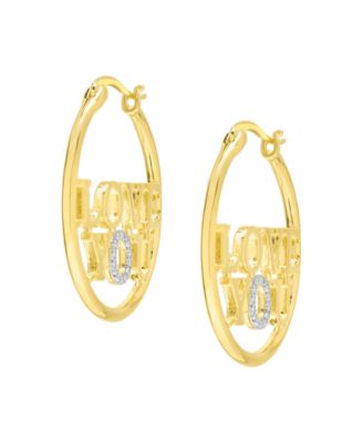 14k Gold Plated Brass Diamond Accent Love You Circle Hoop Earrings