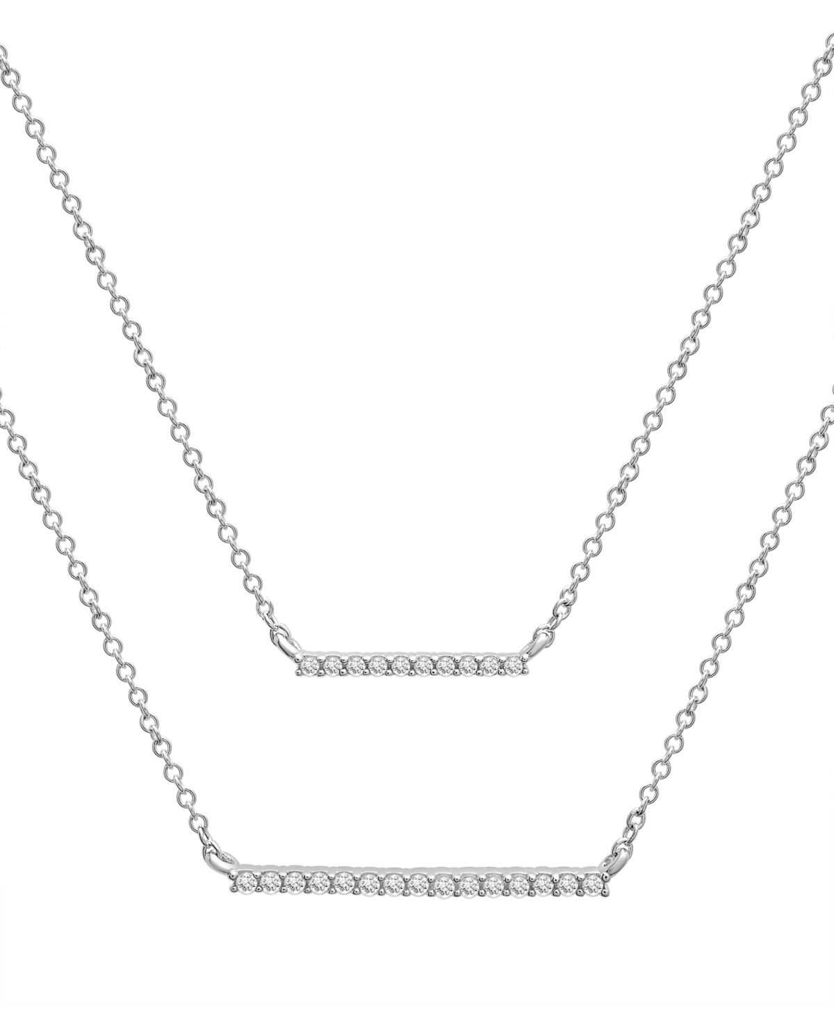 Wrapped Diamond Double Bar Layered Necklace (1/6 Ct. T.w.) In 10k White Or Yellow Gold, 17" + 1" Ext In White Gold
