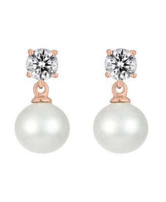 Sterling Silver  Cubic Zirconia Pearl Drop Earrings