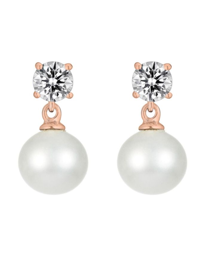Genevive Elegant Sterling Silver Timeless CZ & Pearl Drop Earrings