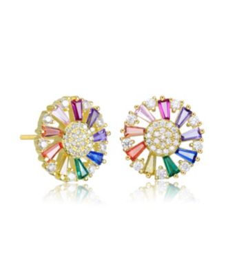 Brilliant White Gold Plated CZ Sunburst Halo Stud Earrings