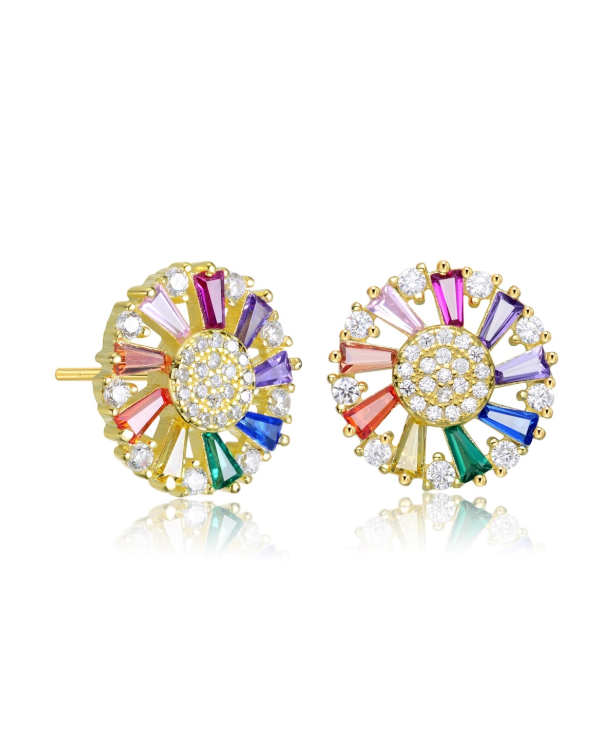 Genevive Sterling Silver 14K Gold Plated, 18K Rose Gold Plated, White Gold Plated Red Baguette and Clear Round Cubic Zirconia Pear Drop Earrings - Ope