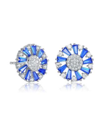Brilliant White Gold Plated CZ Sunburst Halo Stud Earrings
