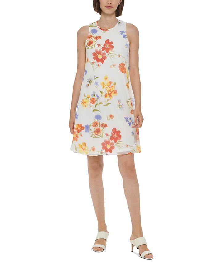 Calvin Klein Women's Floral-Print Sleeveless Trapeze Dress & Reviews -  Dresses - Women - Macy's