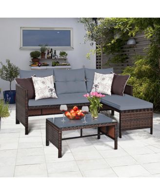 3PCS Patio Wicker Rattan Sofa Set Outdoor Sectional Conversation Set