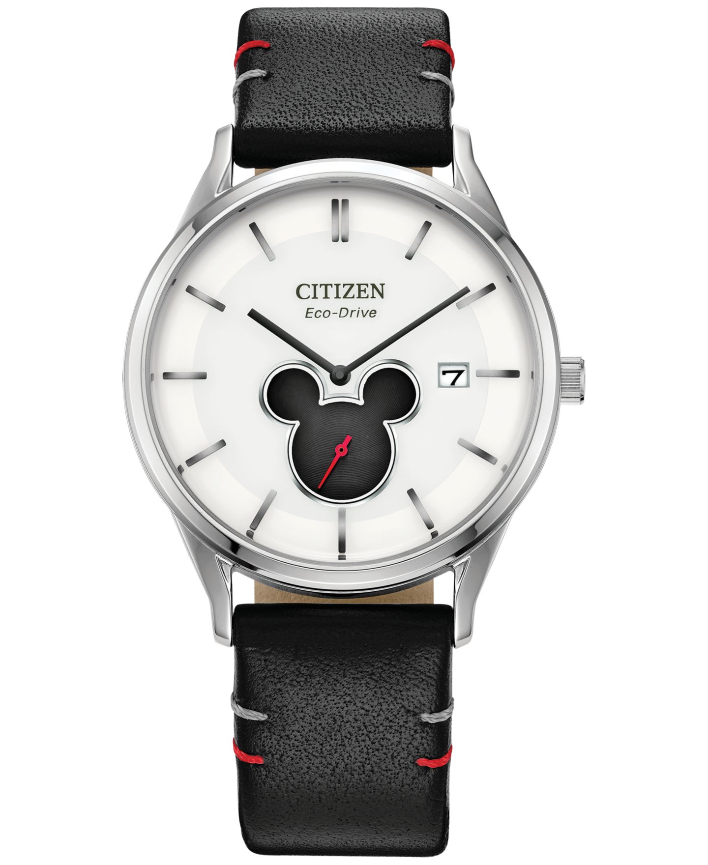 Женские часы Citizen Eco-Drive Disney Mickey Mouse Black Leather Strap Watch 40mm — фото 1