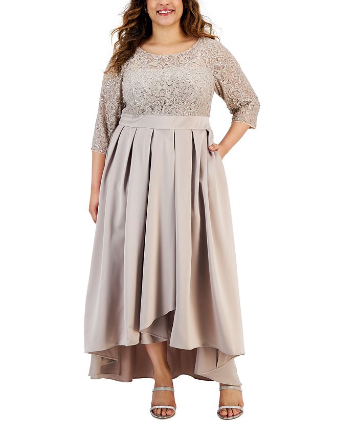 Alex Evenings Plus Size Pleated Sequined Lace Satin Dress - Macy's