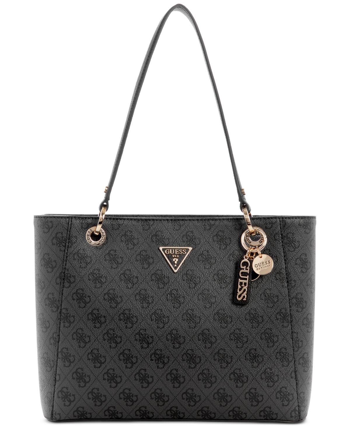 Guess Noelle 4-g Logo Basique Double Compartment Tote In Coal Logo