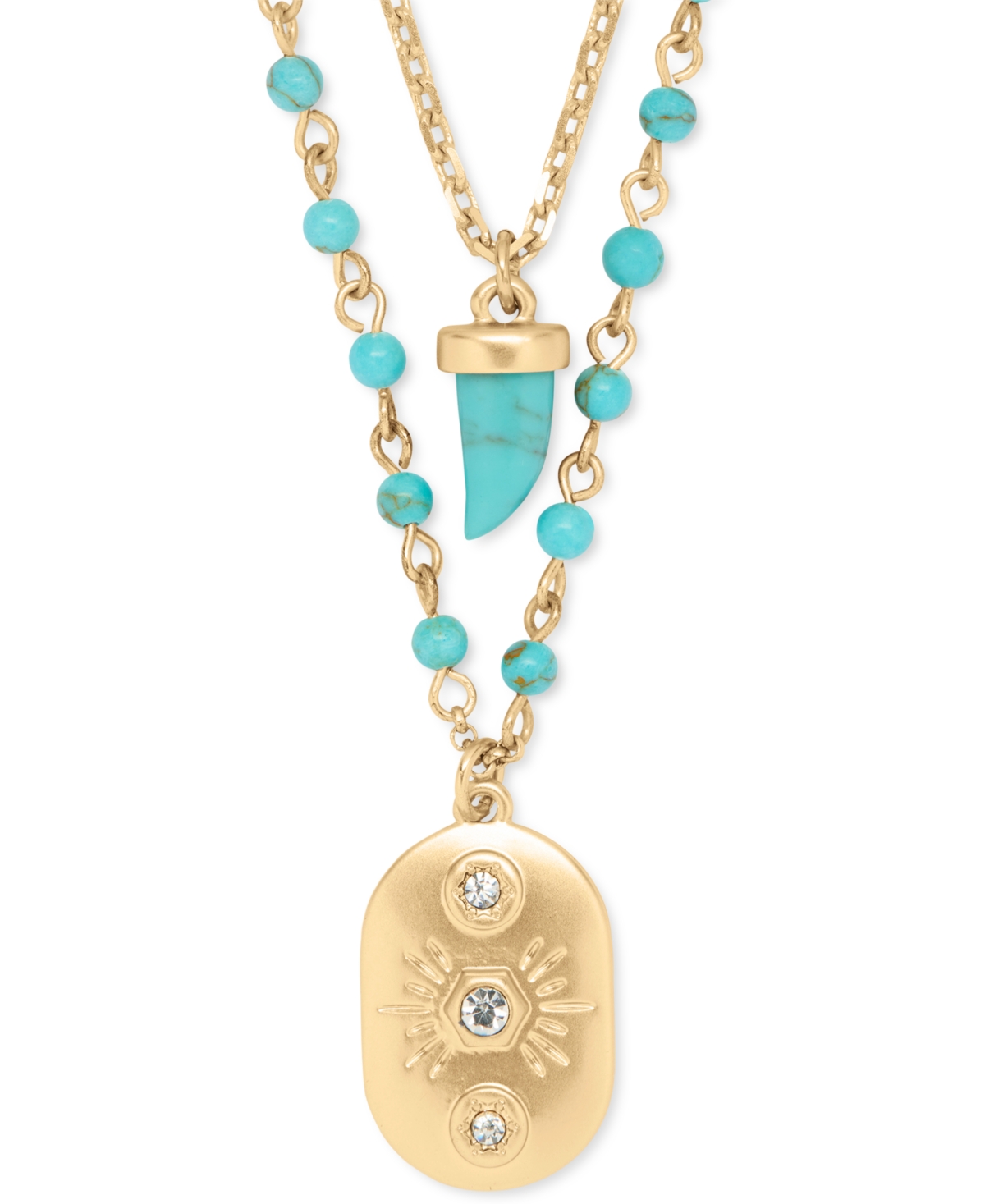 Lucky Brand Gold-tone Stone & Crystal Tag & Horn Layered Pendant Necklace, 16-3/4" + 3" Extender