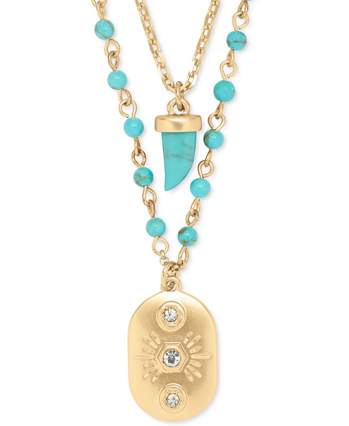 Lucky Brand GoldTone Stone & Crystal Tag & Horn Layered Pendant