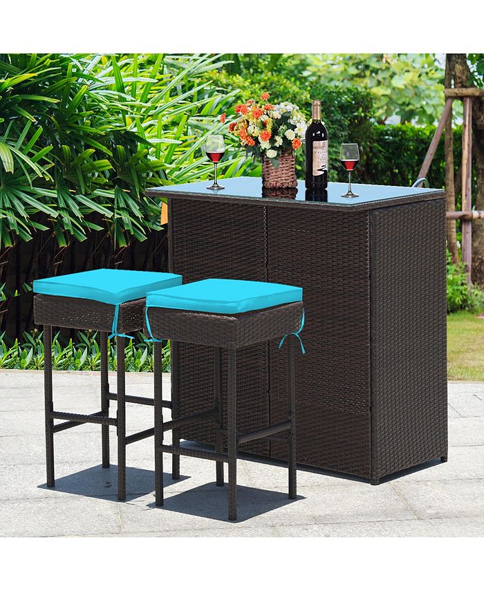 Costway 3pcs patio rattan wicker bar table stools sale dining set cushioned chairs garden