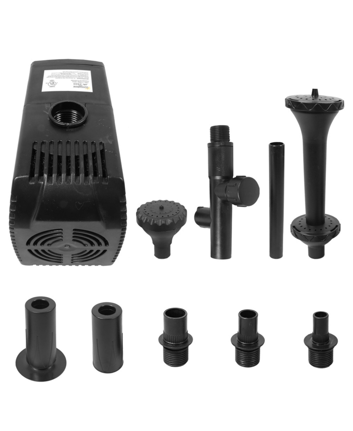 660 Gph Submersible Pump with Filter - 3 Spray Heads - 120 Volts - For Ponds or Outdoor Fountains - Black