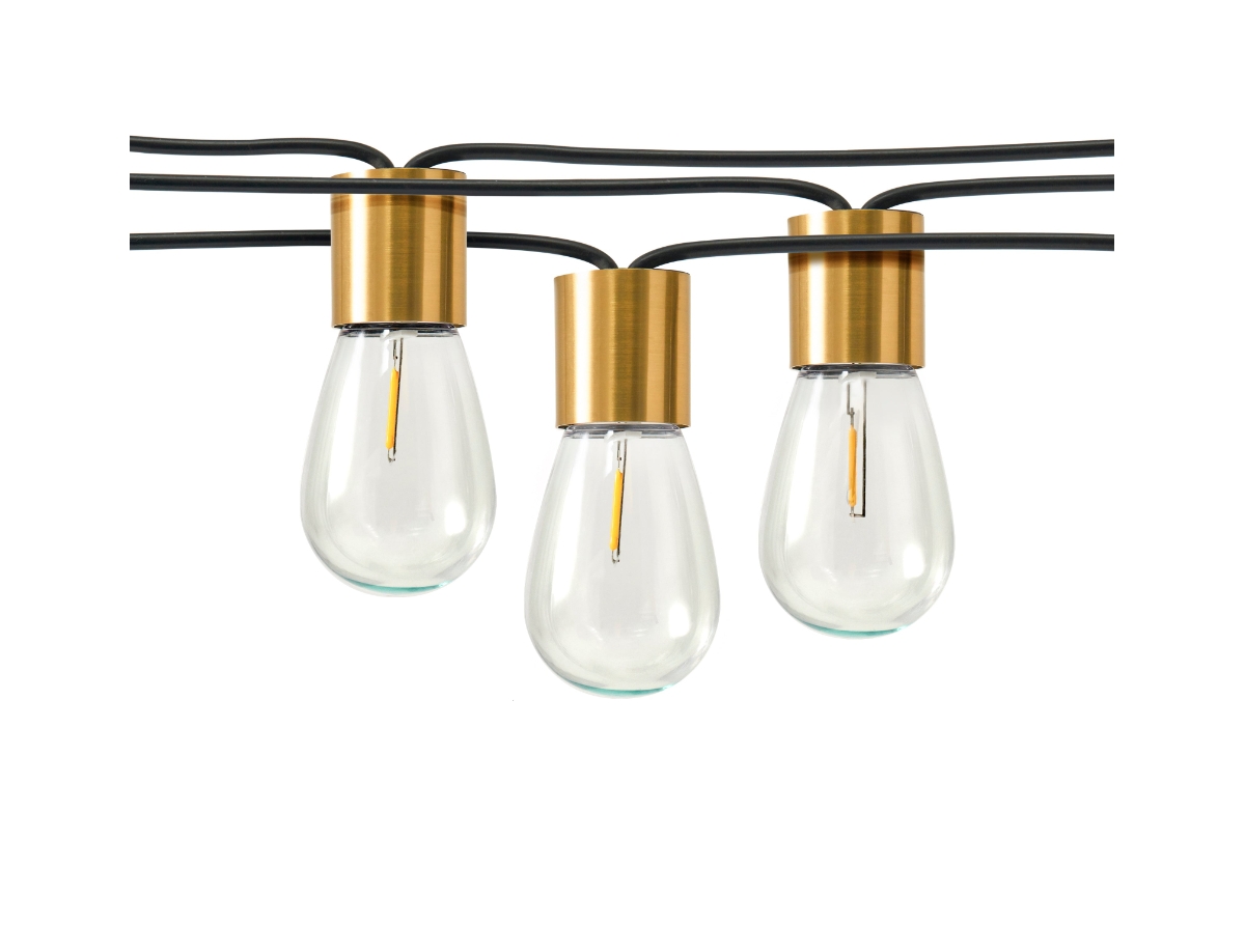 Glow Solar Weatherproof Led Holiday String Lights - S14 Bulb, 1W, 27 Ft, 2700K - Brass