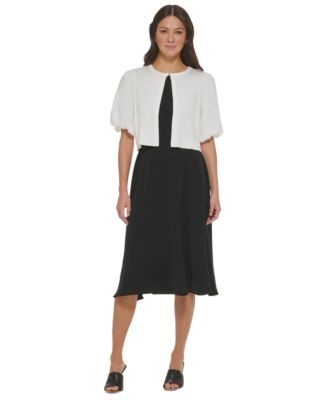 DKNY - Women's Mixed-Media Puff-Sleeve Shrug Sweater