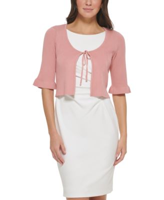 DKNY - Women's Tie-Front Ruffled-Sleeve Shrug Sweater