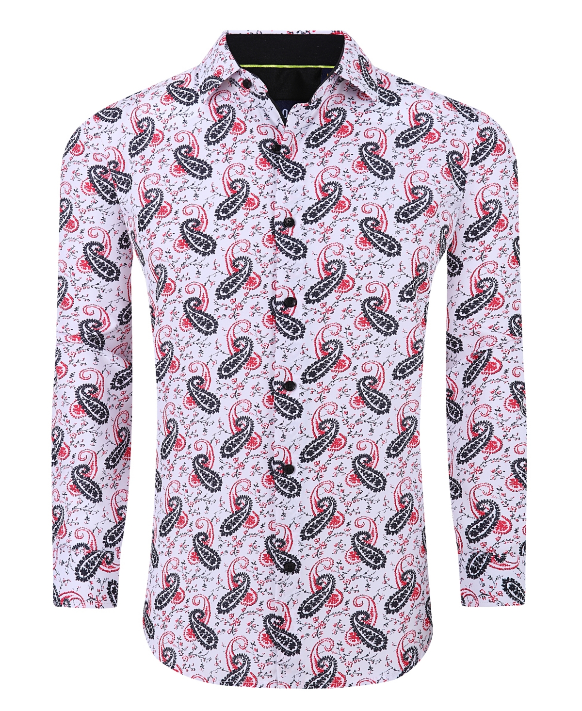 Azaro Uomo Men's Paisley Four-Way Stretch Button Down Slim Fit Shirt - Red Paisley