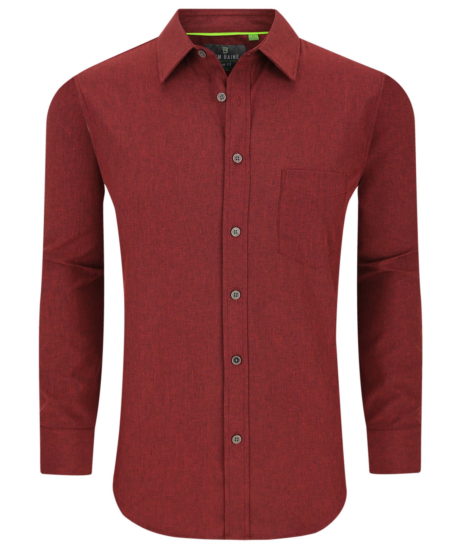 Мужская рубашка Tom Baine Slim Fit Performance Long Sleeve Solid Button Down Dress Shirt, цвет: Бордовый — фото 1