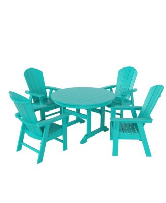 5 Piece Outdoor Patio Dining Round Table and Curved Back Armchair Set