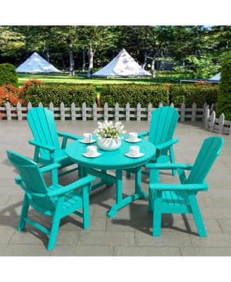 5 Piece Outdoor Patio Dining Round Table and Curved Back Armchair Set