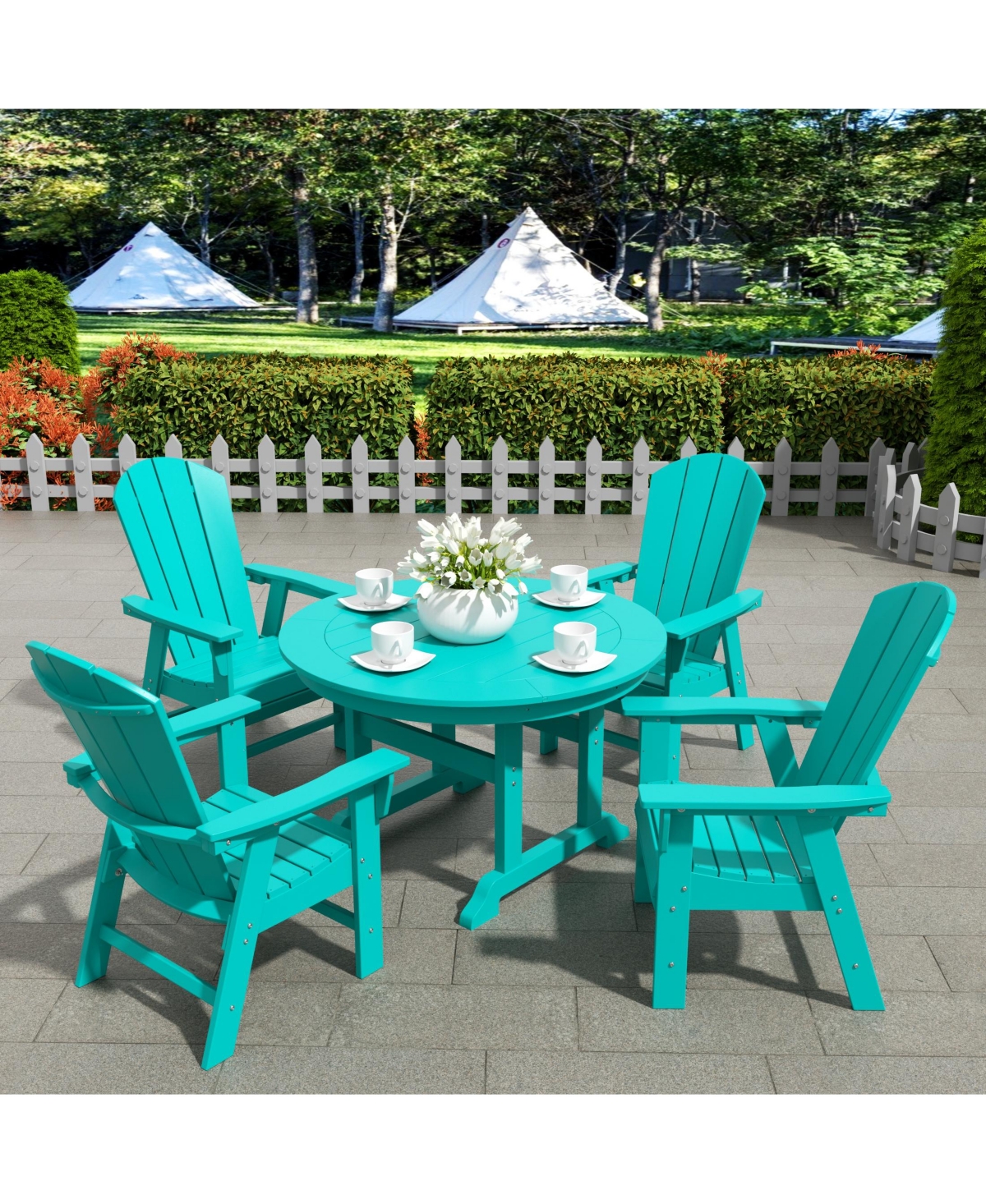 WestinTrends 5 Piece Outdoor Patio Dining Round Table and Curved Back Armchair Set