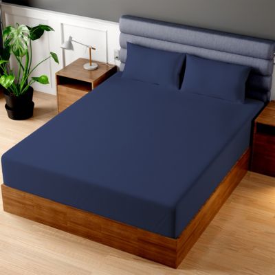 Luxurious Hotel Quality Fitted Sheet – 100% Cotton – Ultra Soft and Skin Friendly– Easy Care & Snug Fit -  Navy