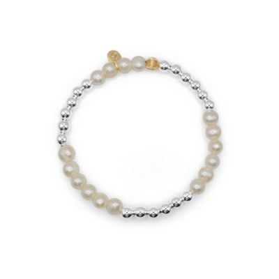 5mm Silver Ball and Freshwater Pearl Stretch Bracelet