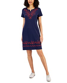 Women&apos;s Sally Embroidered Split-Neck Dress&comma; Created for Macy&apos;s