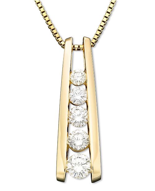 Macy's FiveStone Diamond Journey Pendant Necklace in 14k Yellow, White