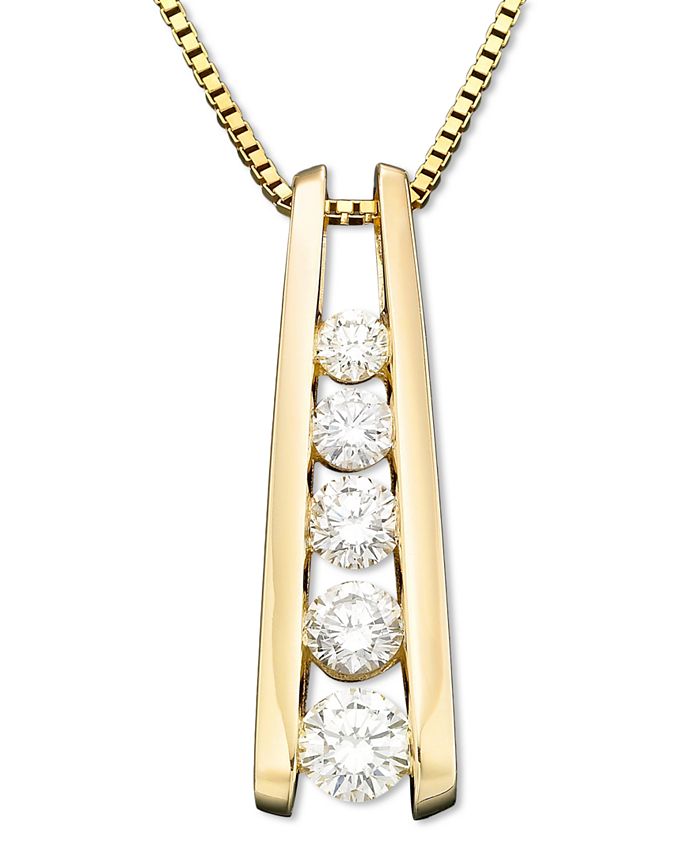 Macy's - Five-Stone Diamond Journey Pendant Necklace in 14k Gold (1 ct. t.w.)