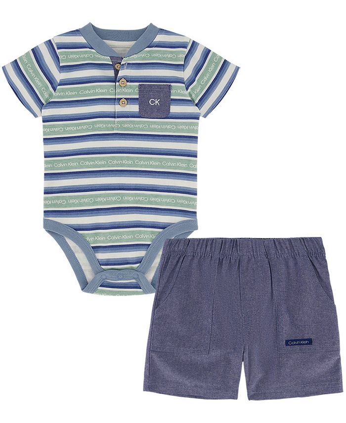 Calvin Klein Baby Boys Striped Bodysuit and Shorts, 2 Piece Set - Macy's