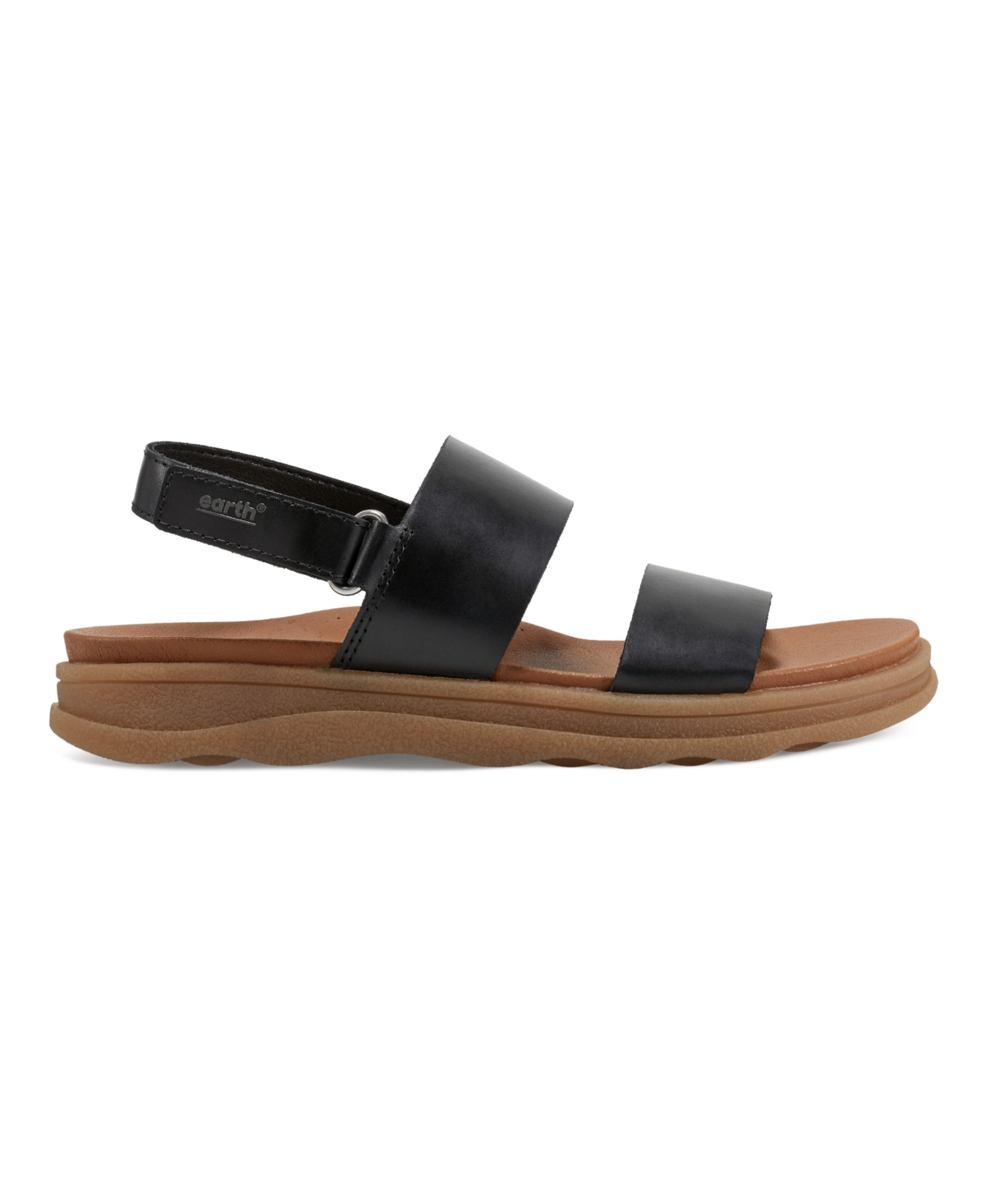 Shop Earth Women's Leah Round Toe Strappy Casual Flat Sandals In Black Leather