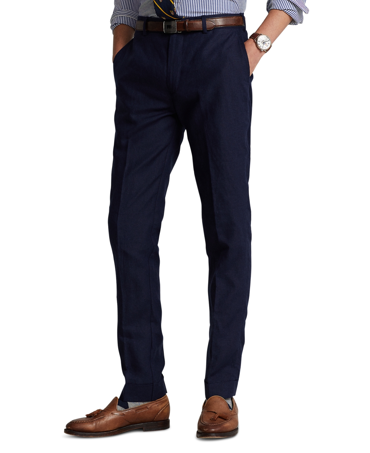 Shop Polo Ralph Lauren Men's Linen Suit Trousers In Navy