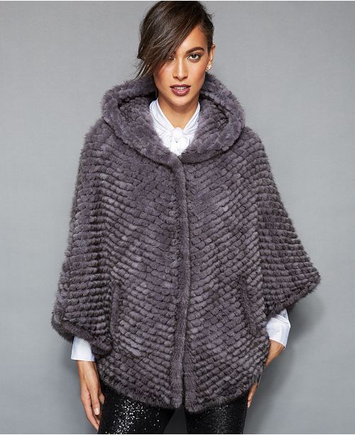 The Fur Vault Hooded Knitted Mink Fur Poncho Reviews The Fur Vault Women Macy S